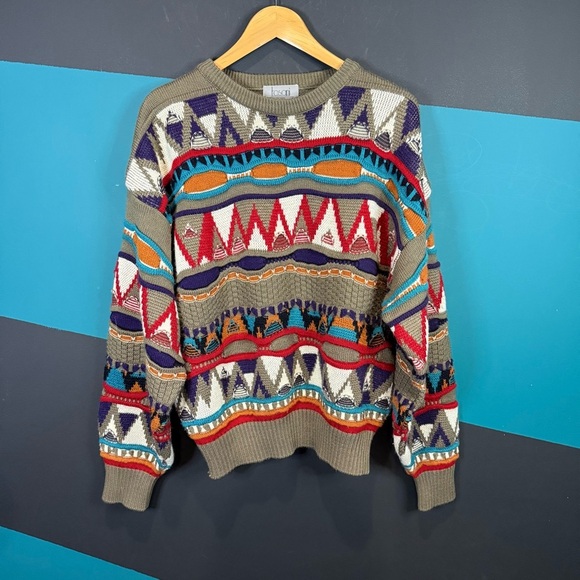 Vintage 90s Tosani 3D knit sweater Mens large Coogi Style - Picture 7 of 14